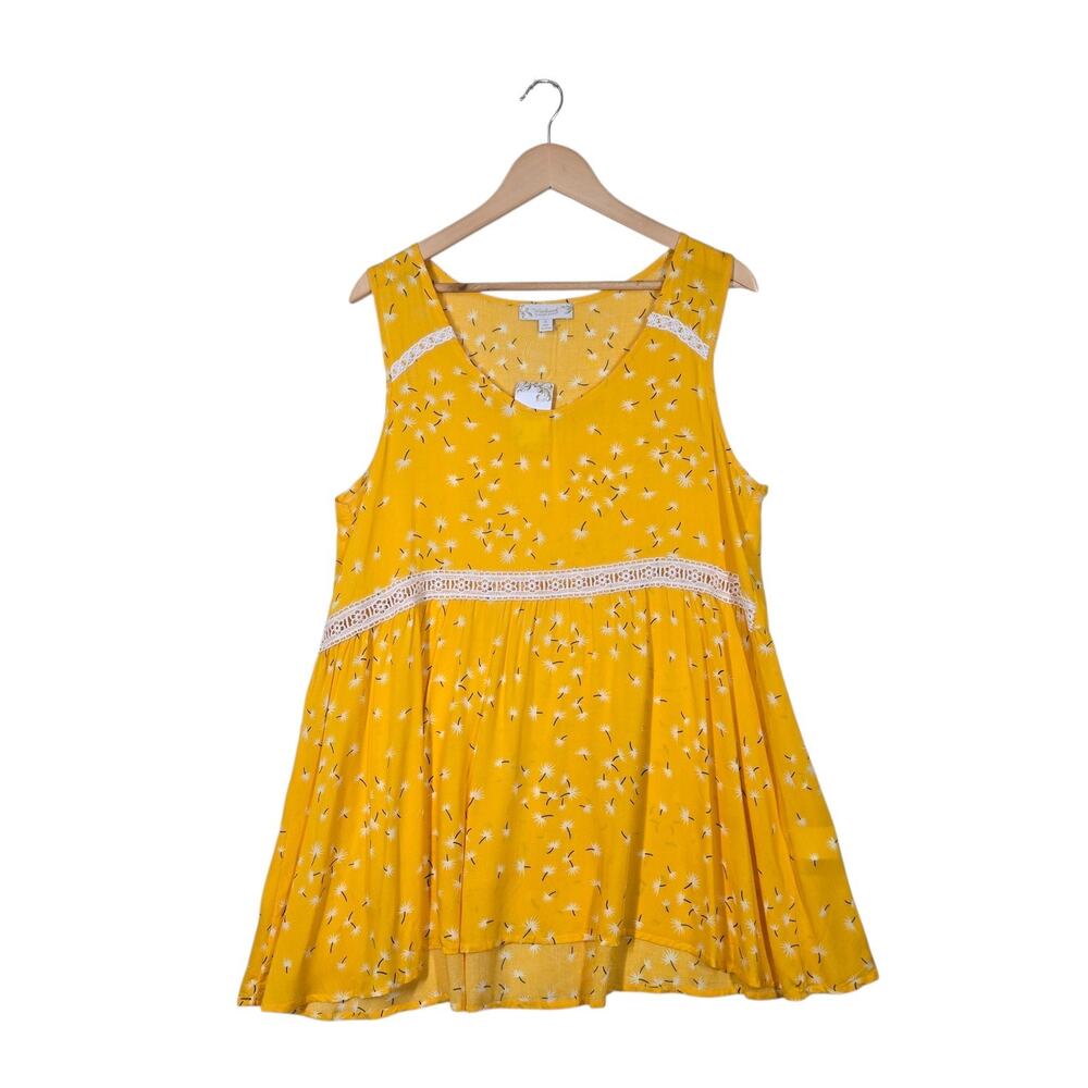 Suzanne Betro Weekend Marigold Dandelion Top XL Yellow Sleeveless Crochet Lace
